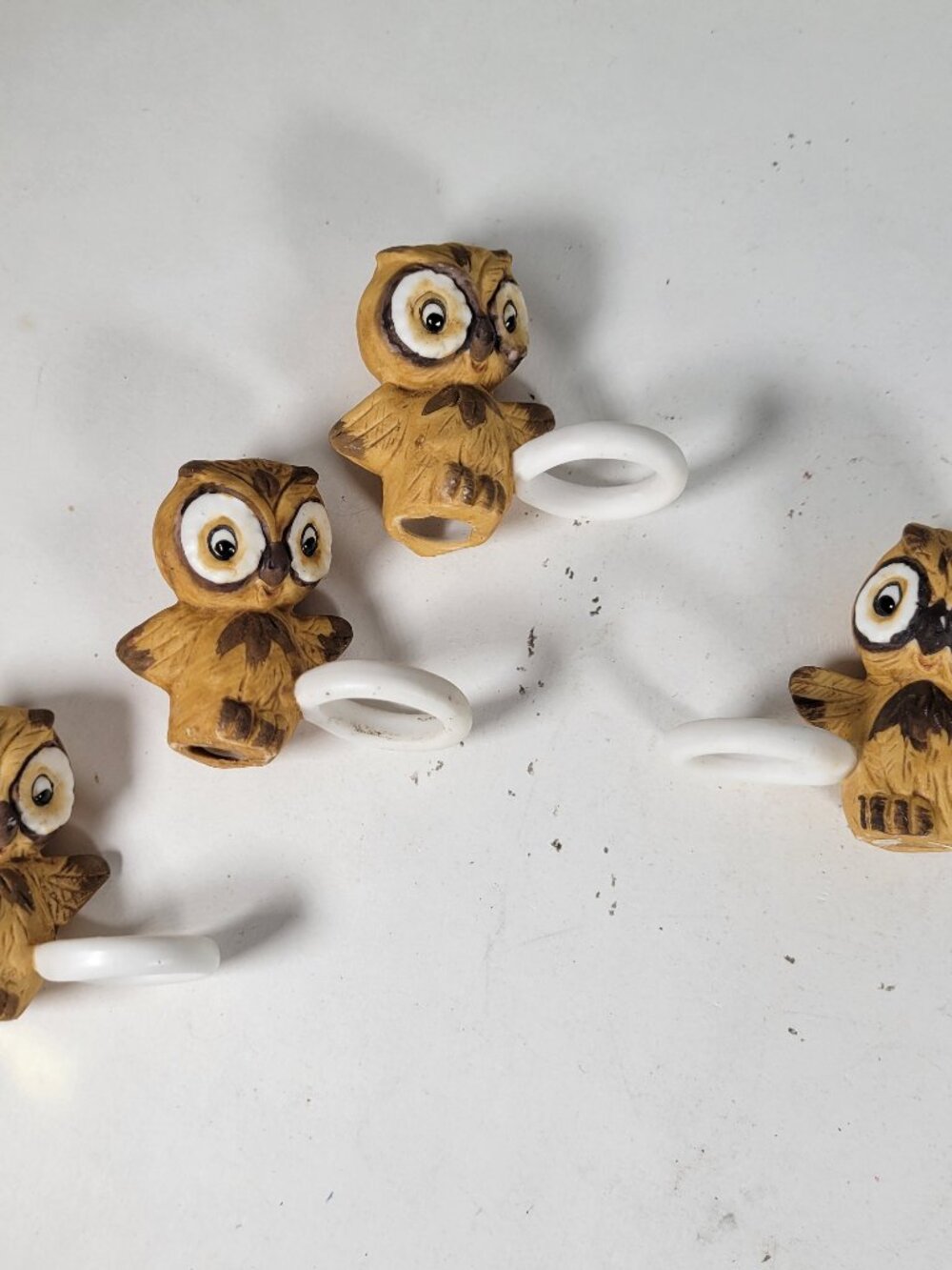Set of 4 Vintage Kitschy Woodland Owl Candle Huggers / Napkin Rings